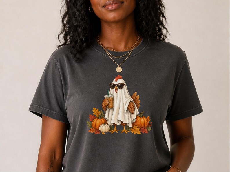 Halloween Chicken Shirt, Ghost Coffee Tee, Fall Chicken Gift, Chicken Lover Shirt, Spooky Season Tee image 8