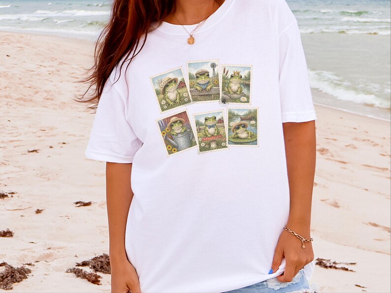 Vintage Frog Shirt, Frog Lover Gift, Postage Stamp Tee, Cottagecore Frog Tee, Animal Lover Gift image 8