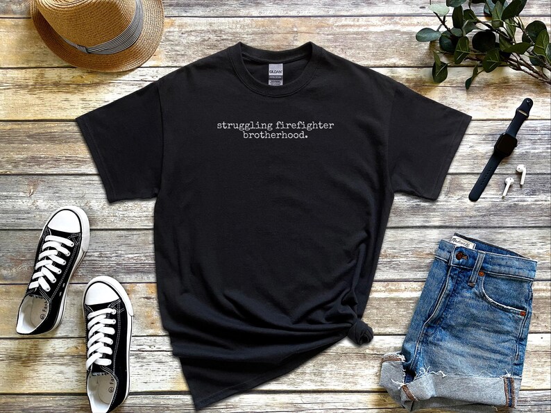 Fireman Humor Shirt, Struggling Firefighter Brotherhood, Tired But Trying First Responder Tee, Red Line Apparel, Firefighter Humor image 3