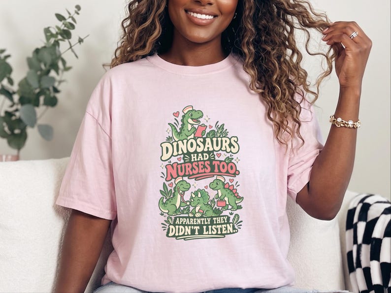 Camiseta divertida de enfermera de Comfort Colors, Los dinosaurios también tenían enfermeras, aparentemente no hicieron caso, Camiseta gráfica de enfermera pediátrica, Camiseta de enfermera pediátrica imagen 8
