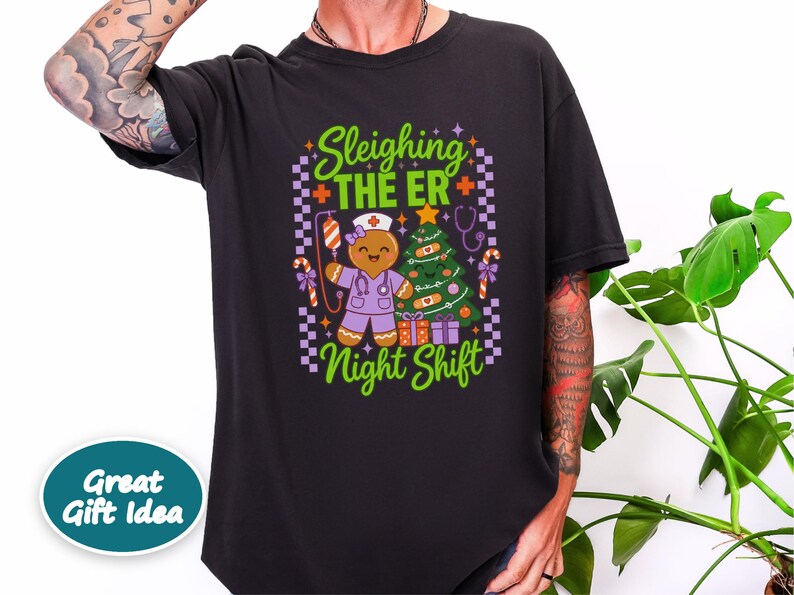 Er Nurse Christmas Shirt, Gingerbread Nurse Gift, Emergency Room Tee, Sleighing The Er Night Shift, Christmas Scrub Top, Nurse Holiday Gift image 10