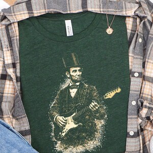 Funny History Shirt, Abe Lincoln Rockin' Guitar Vintage Tee, History Teacher Gift, Musician Rock and Roll Present, Classic Rock Art image 3