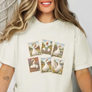 Vintage Goose Postage Stamp Shirt, Cottagecore Farm Animal Gift, Rustic Countryside Tee, Retro Duck Art Shirt image 5