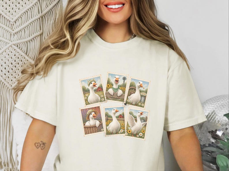 Vintage Goose Postage Stamp Shirt, Cottagecore Farm Animal Gift, Rustic Countryside Tee, Retro Duck Art Shirt image 5