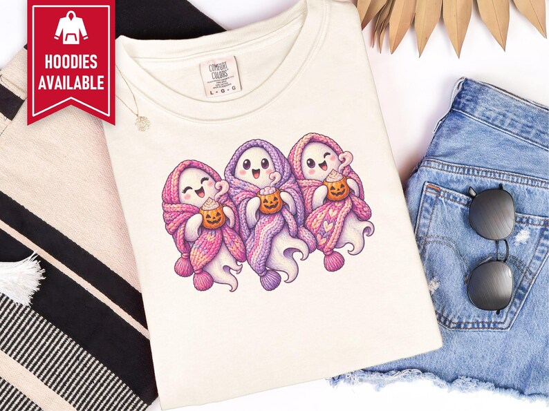 Spooky Season Shirt, Pink Ghost Sweatshirt, Cute Ghost Tee, Cozy Fall Halloween Gift image 9