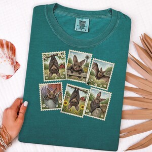 Bat Lover Gift, Vintage Bird Art, Postage Stamp Tee, Cute Bat Shirt, Cottagecore Nature Shirt, Farm Animal Gift image 2