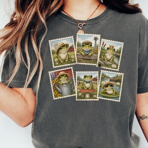 Vintage Frog Shirt, Frog Lover Gift, Postage Stamp Tee, Cottagecore Frog Tee, Animal Lover Gift image 6