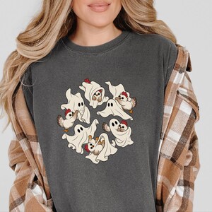 Ghost Chicken Shirt, Funny Halloween Chicken Gift, Ghost Season Tee, Spooky Farm Animal Sweatshirt image 7