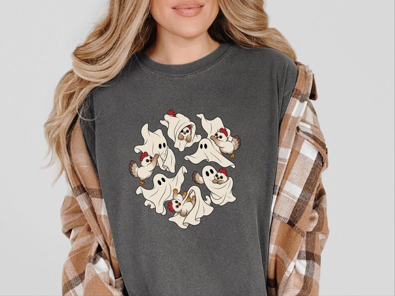 Ghost Chicken Shirt, Funny Halloween Chicken Gift, Ghost Season Tee, Spooky Farm Animal Sweatshirt image 7