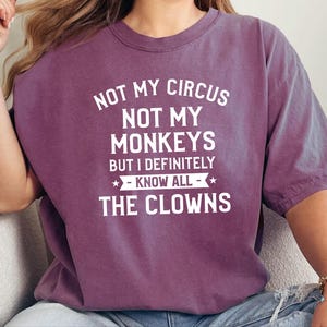 Camiseta divertida de payaso, regalo para fiestas temáticas de circo, camiseta con humor sarcástico, camiseta "No es mi circo, no son mis monos". imagen 5