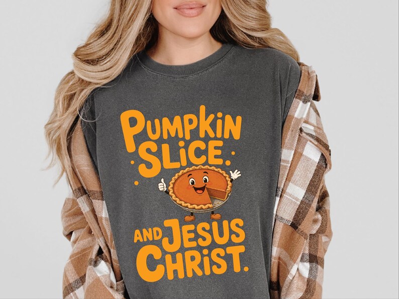 Comfort Colors Fall Christian Shirt, Pumpkin Slice And Jesus Christ Tee, Thanksgiving Faith Sunday Outfit, Inspirational Autumn image 9