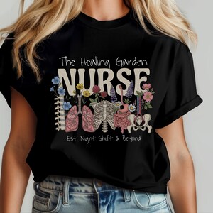 Boho Floral Nurse Shirt, The Healing Garden RN Top, Vintage Human Anatomy Art, Comfort Colors Medical Tee, Nursing School Grad Gift, LPN CNA image 2