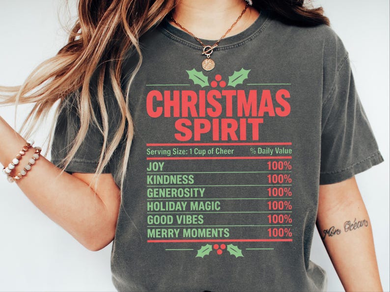Christmas Spirit Shirt, Nutrition Facts Holiday Tee, Family Matching Christmas Party Shirt, Christmas Spirit Label Sweatshirt imagen 10
