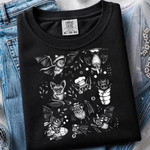 Comfort Colors Cute Bat Print Shirt, Bat Cartoon Adventures, Whimsical Halloween Tee, Spooky Animal Bat Lover Art, Halloween Shirt image 5