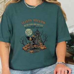 Comfort Colors Headless Horseman Shirt, Sleepy Hollow Dead And Breakfast Tee, Horror Movie Lover Gift, Gothic Haunted House Art image 2
