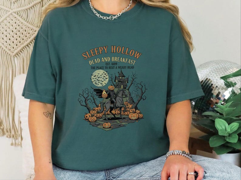 Comfort Colors Headless Horseman Shirt, Sleepy Hollow Dead And Breakfast Tee, Horror Movie Lover Gift, Gothic Haunted House Art image 2