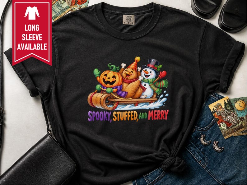 Hallothanksmas Shirt, Funny Holiday Mashup Sweatshirt, Spooky Stuffed And Merry Tee, Holiday Gift image 6