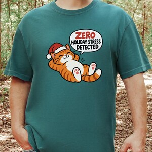 Funny Christmas Cat Shirt, Orange Tabby Cat Gift, Zero Holiday Stress Detected, Cozy Holiday Shirt, Funny Cat Lover Tee, Cat Mom Sweatshirt image 10