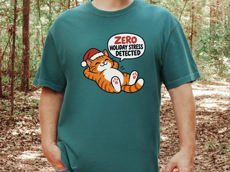 Funny Christmas Cat Shirt, Orange Tabby Cat Gift, Zero Holiday Stress Detected, Cozy Holiday Shirt, Funny Cat Lover Tee, Cat Mom Sweatshirt image 10