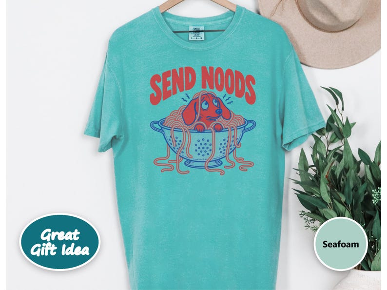 Funny Dachshund Shirt, Italian Foodie Gift, Send Noods Spaghetti Tee, Wiener Dog Lover Shirt, Pasta Art Print, Doxie Mom Shirt image 9
