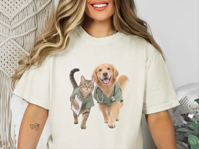 Veterinarian Shirt, Vet Tech Gift, Veterinary Clinic Tee, Golden Retriever Shirt, Tabby Cat Lover Gift, Veterinary Medicine Sweatshirt image 3