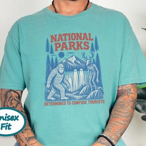 National Park Shirt, Bigfoot Cryptid Gift, Funny Camping Shirt, Retro Sasquatch Tee, Determined To Confuse Tourists image 8