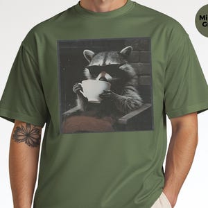 Funny Raccoon Sipping A Cup Of Tea Tee, Sarcastic Trash Panda Retro Wildlife Graphic Shirt, Humorous Animal Lover Tea Drinker Gift image 7