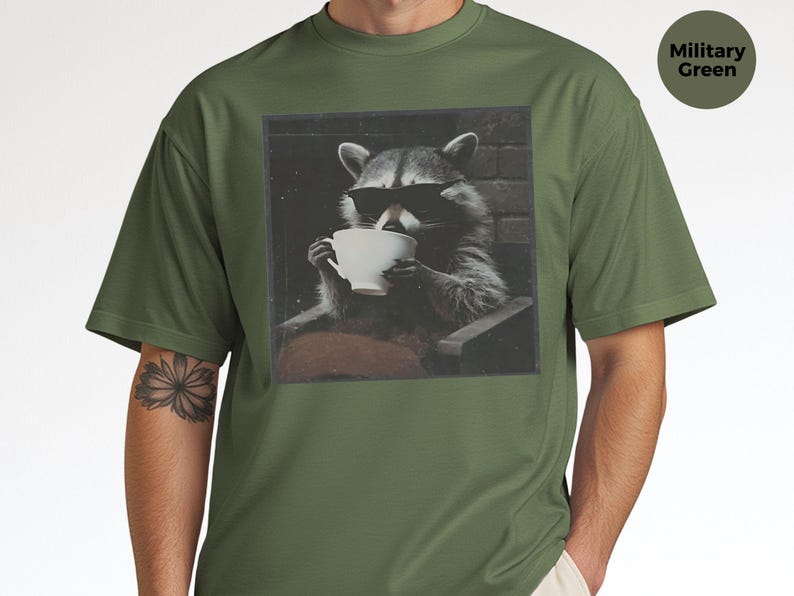 Funny Raccoon Sipping A Cup Of Tea Tee, Sarcastic Trash Panda Retro Wildlife Graphic Shirt, Humorous Animal Lover Tea Drinker Gift image 7
