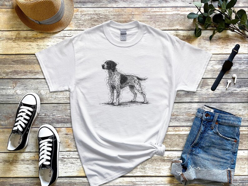 Tysk korthårig pekare, GSP skisskonst-T-shirt | Jaktkläder för K9, Fågelhundfan, Tysk pekare-T-shirt, GSP-T-shirt, Gåva för pekareälskare bild 4