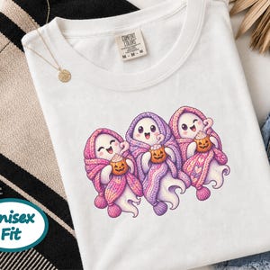 Spooky Season Shirt, Pink Ghost Sweatshirt, Cute Ghost Tee, Cozy Fall Halloween Gift image 7