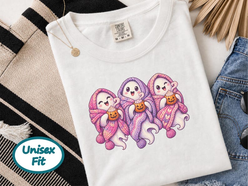 Spooky Season Shirt, Pink Ghost Sweatshirt, Cute Ghost Tee, Cozy Fall Halloween Gift image 7