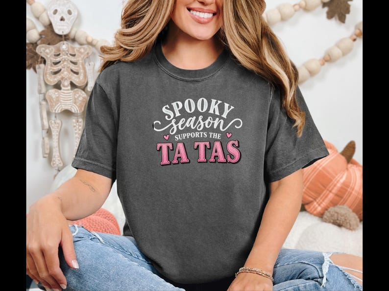Koszulka na Halloween z okazji raka piersi, różowy prezent wsparcia na październik, upiorny top sezonowy, koszulka dla osoby, która przeżyła raka zdjęcie 10