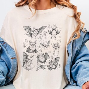 Comfort Colors Cute Bat Print Shirt, Bat Cartoon Adventures, Whimsical Halloween Tee, Spooky Animal Bat Lover Art, Halloween Shirt image 2