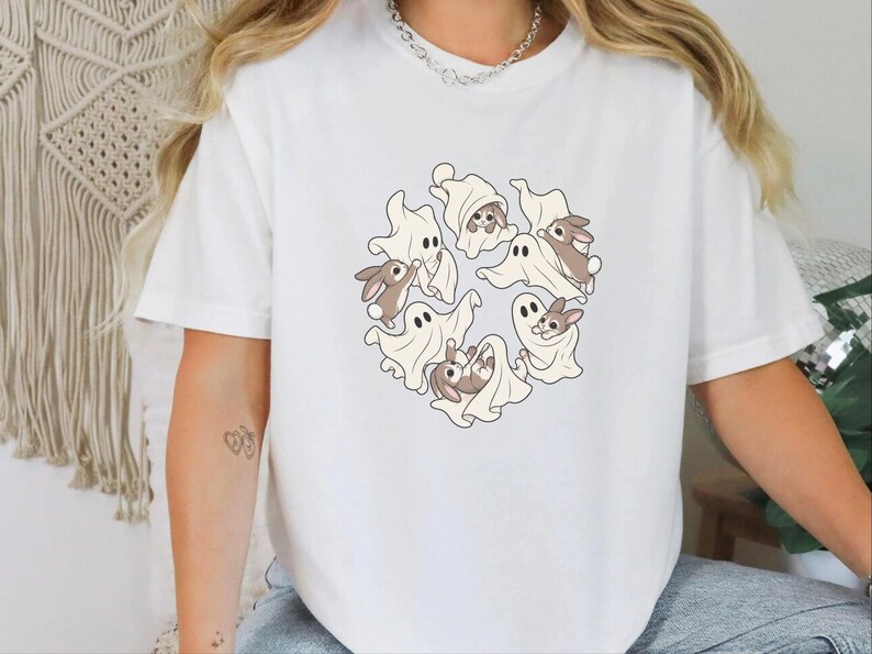 Ghost Rabbit Shirt, Spooky Season Tee, Cute Halloween Bunny Gift, Rabbit Mom Shirt, Ghost Lover Gift image 6