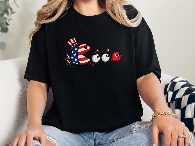 Patriotic Arcade Tee, 4th Of July Fourth, Funny Patriotic Tee, Retro Video Game, Gamer Gift For Him image 1