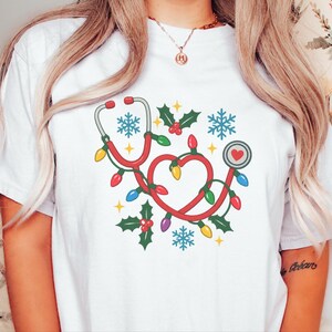Nurse Christmas Sweatshirt, Holiday Nurse Shirt, Festive Medical Worker Crewneck, Christmas Lights Nurse image 2