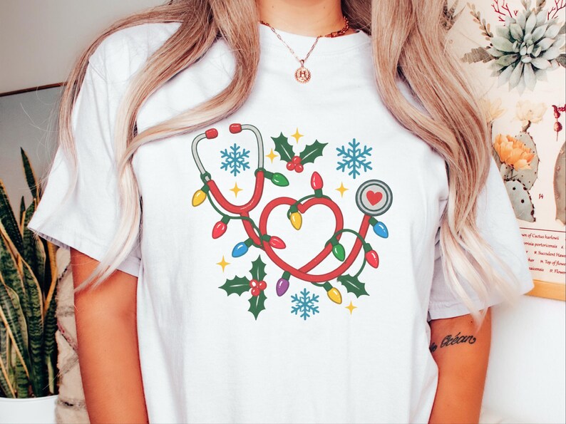Nurse Christmas Sweatshirt, Holiday Nurse Shirt, Festive Medical Worker Crewneck, Christmas Lights Nurse image 2