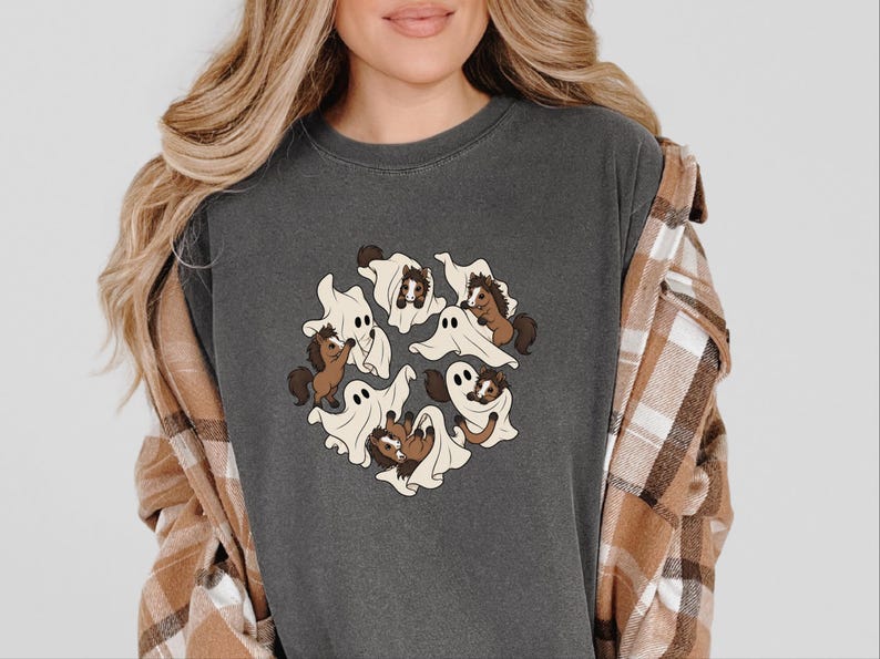 Horse Girl Shirt, Cute Ghost Halloween Gift, Spooky Pony Lover Tee, Equestrian Fall Sweatshirt, Horse Rider Costume image 7