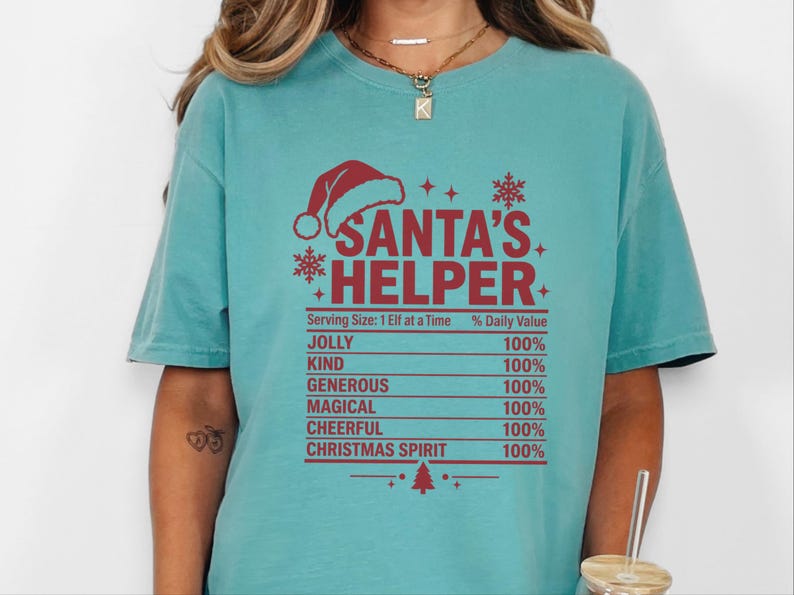T-Shirt mit Nährwertangaben für Weihnachtsmannhelfer, lustiges Familien-Weihnachts-T-Shirt, passendes Gruppen-Shirt für die Weihnachtsfeier, Wichtelgeschenk Bild 1