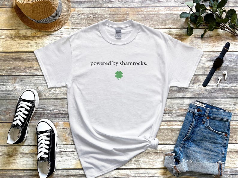 Powered By Shamrocks St Patricks Day Shirt Funny Irish Drinking Tee Sarcastic Womens Holiday Apparel Pub Crawl and Beer Lover Gift image 1