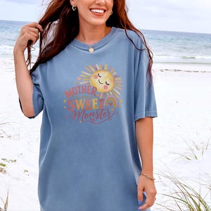 Mother To A Single Sweet Monster Shirt, Retro Sun Mom Gift, Funny Boy Mom Tee, Mother Day Gift, Cute Mama Shirt image 5