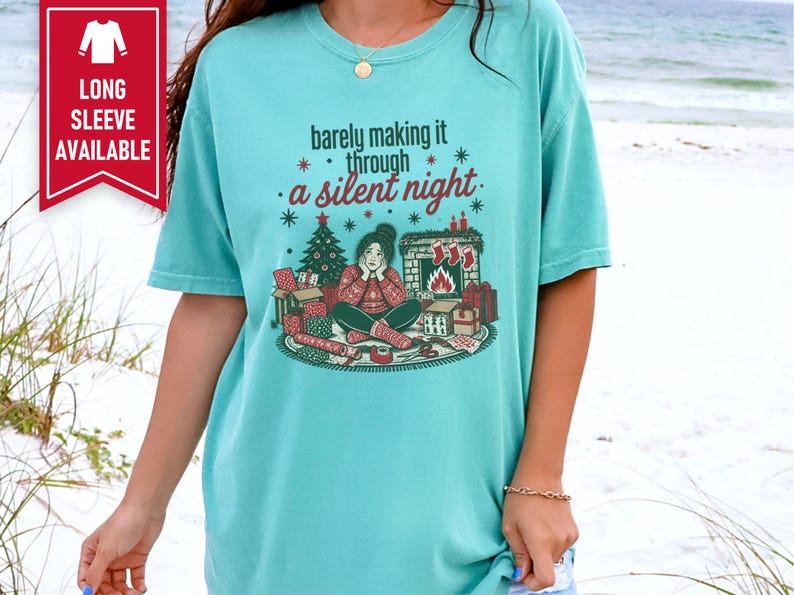 Funny Christmas Shirt, Tired Mom Christmas Gift, Barely Making It Through A Silent Night Sweatshirt, Sarcastic Holiday Tee image 4