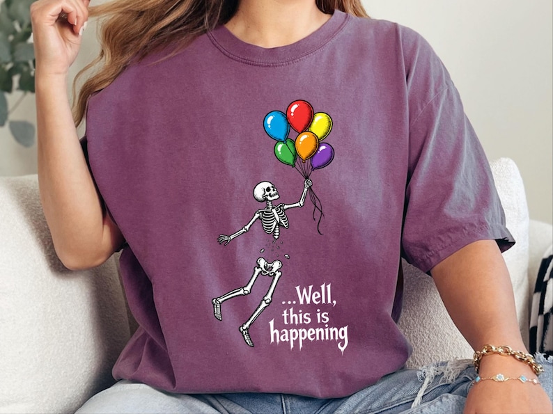 Well Shit Shirt, Skeleton Balloon Shirt, Funny Halloween Tee, Skeleton Lover Gift, Spooky Humor Shirt Bild 1