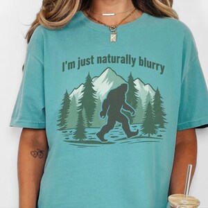 Comfort Colors Big Foot Shirts, Bigfoot Forest Blur Mountain Silhouette, Funny Sasquatch Cryptid Tee, Hiking Lover Gift for Men image 3