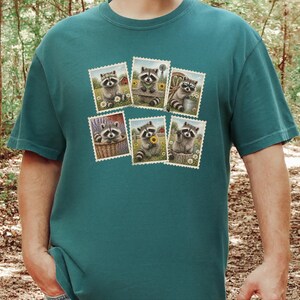 Raccoon Postage Stamp Shirt, Vintage Animal Lover Gift, Farm Girl Tee, Rustic Nature Graphic Shirt image 6