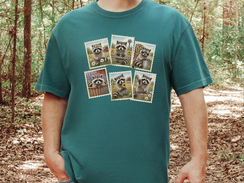 Raccoon Postage Stamp Shirt, Vintage Animal Lover Gift, Farm Girl Tee, Rustic Nature Graphic Shirt image 6