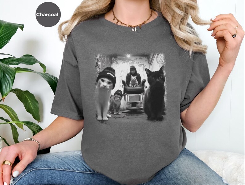 Gangster-Katzen-Shirt, stylisches Streetwear-Motiv für Katzenfans, lustiges T-Shirt mit Tierhumor, einzigartiges Geschenk für Tierbesitzer Bild 3
