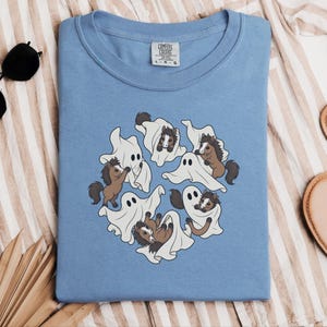 Horse Girl Shirt, Cute Ghost Halloween Gift, Spooky Pony Lover Tee, Equestrian Fall Sweatshirt, Horse Rider Costume image 5