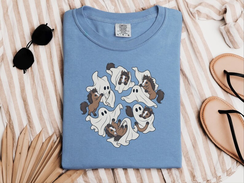 Horse Girl Shirt, Cute Ghost Halloween Gift, Spooky Pony Lover Tee, Equestrian Fall Sweatshirt, Horse Rider Costume image 5