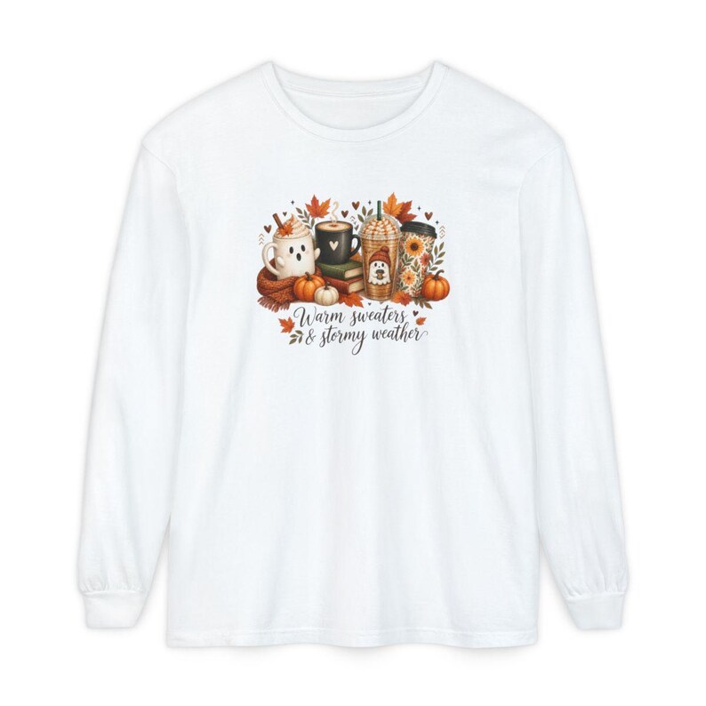 Ghost Coffee Shirt, Fall Coffee Shirt, Halloween Coffee Tee, Cute Ghost Sweater, Warm Sweaters And Stormy Weather, Autumn Sweatshirt image 14